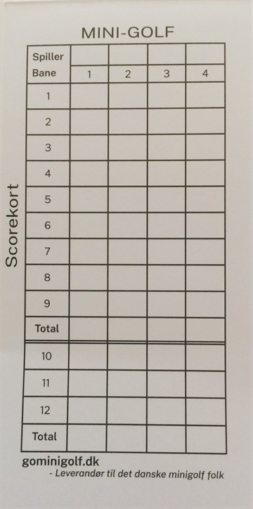 Minigolf blok, Scorekort 9/12 baner, 500 ark.  